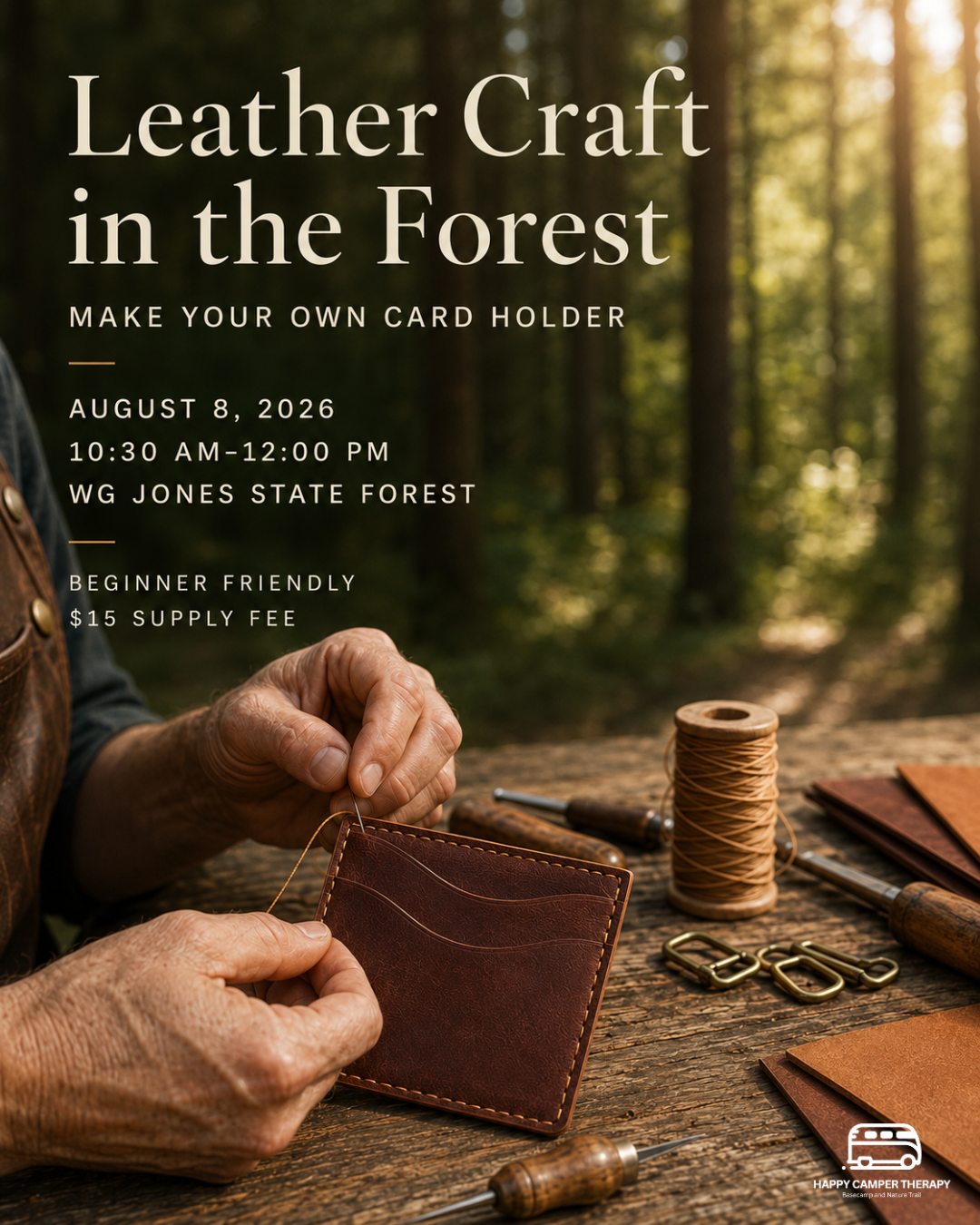Leather Craft in the Forest — make your own card holder workshop, August 8