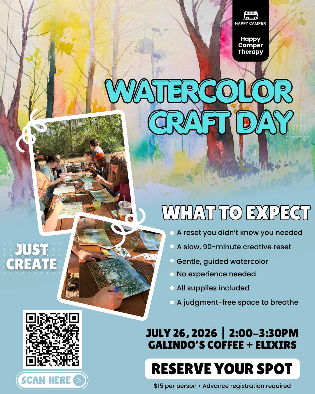 Forest Inspired Watercolor Craft Day — indoor watercolor workshop at Galindo's Coffee + Elixirs