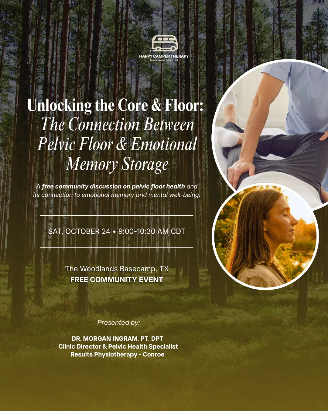 Unlocking the Core and Floor event flyer about pelvic floor and emotional memory