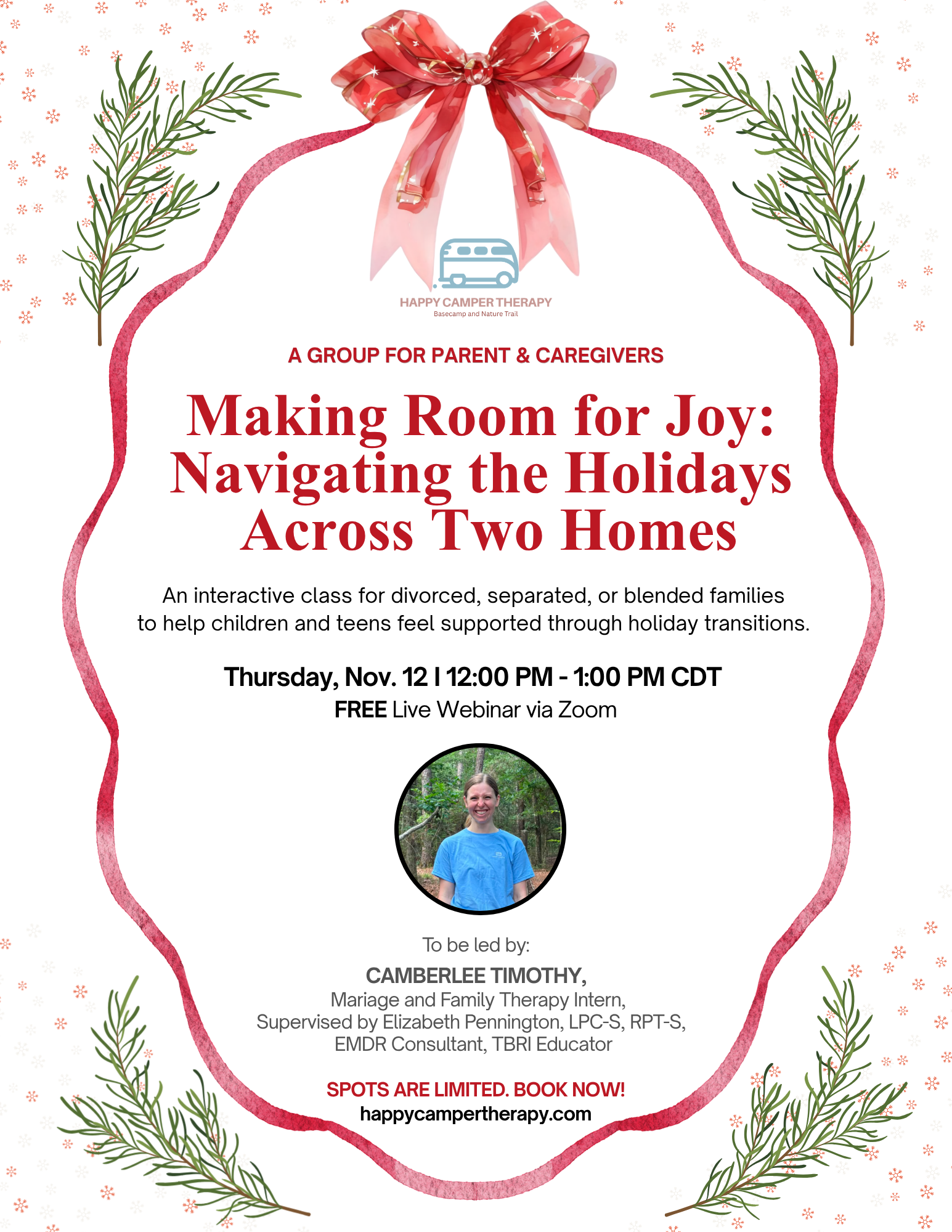 Making Room for Joy flyer for a webinar on navigating the holidays across two homes