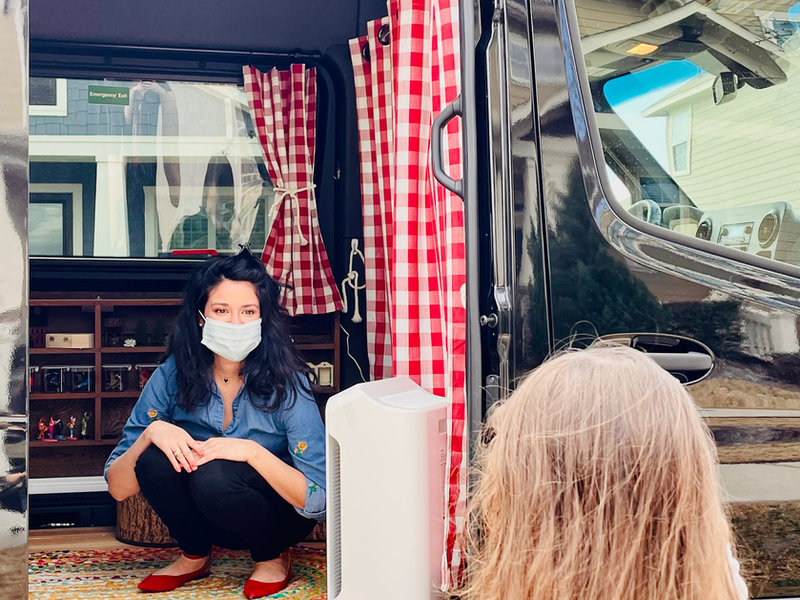 HEPA air purifier inside the mobile therapy office